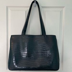 Black croc leather laptop tote bag